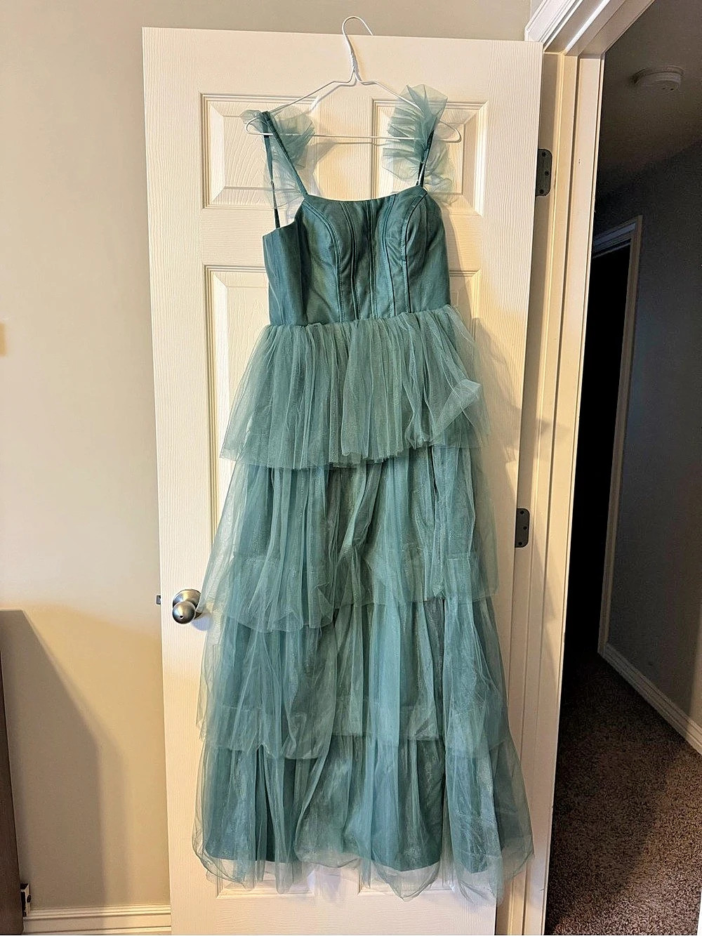 Layered Tulle Maxi Dress in Green